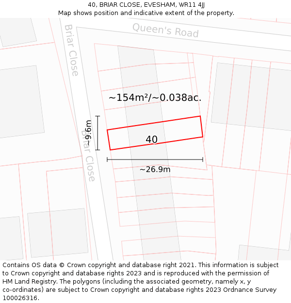 40, BRIAR CLOSE, EVESHAM, WR11 4JJ: Plot and title map