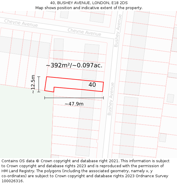 40, BUSHEY AVENUE, LONDON, E18 2DS: Plot and title map