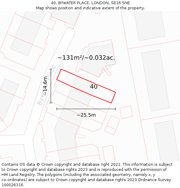 40, BYWATER PLACE, LONDON, SE16 5NE: Plot and title map