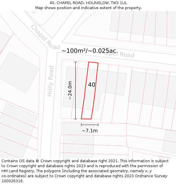 40, CHAPEL ROAD, HOUNSLOW, TW3 1UL: Plot and title map