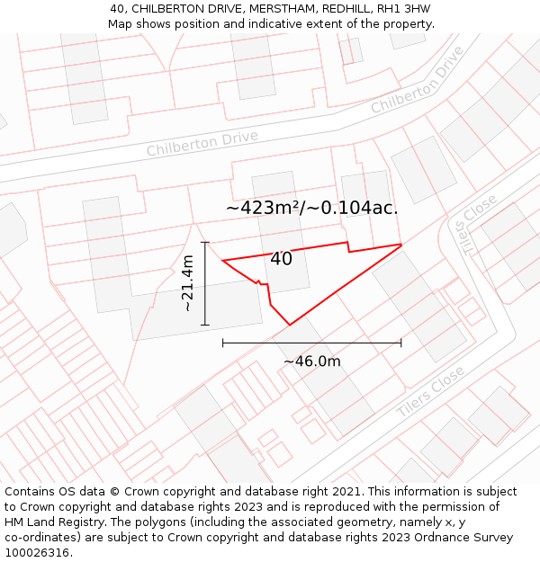 40, CHILBERTON DRIVE, MERSTHAM, REDHILL, RH1 3HW: Plot and title map