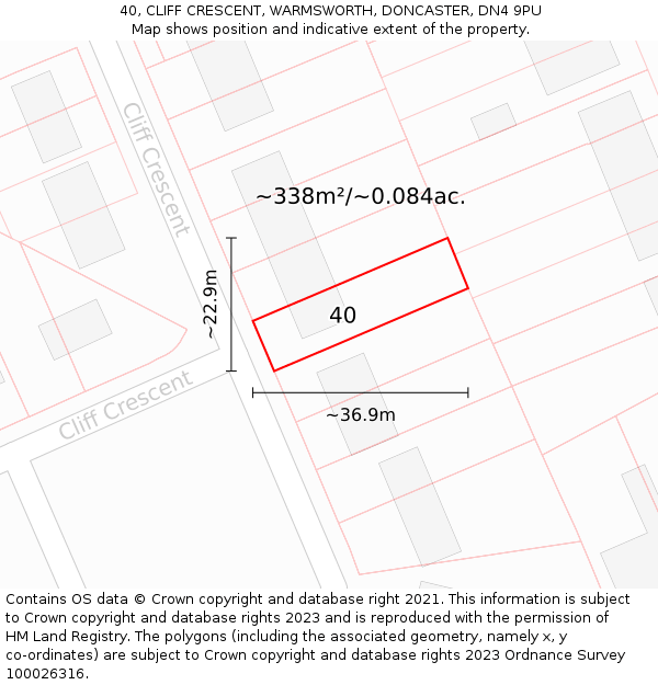 40, CLIFF CRESCENT, WARMSWORTH, DONCASTER, DN4 9PU: Plot and title map