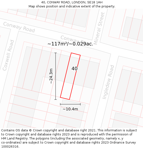 40, CONWAY ROAD, LONDON, SE18 1AH: Plot and title map