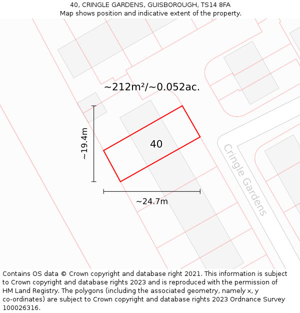 40, CRINGLE GARDENS, GUISBOROUGH, TS14 8FA: Plot and title map