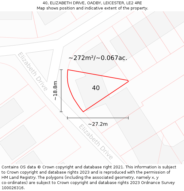 40, ELIZABETH DRIVE, OADBY, LEICESTER, LE2 4RE: Plot and title map