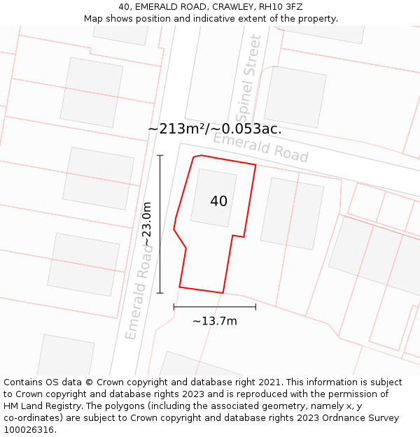 40, EMERALD ROAD, CRAWLEY, RH10 3FZ: Plot and title map