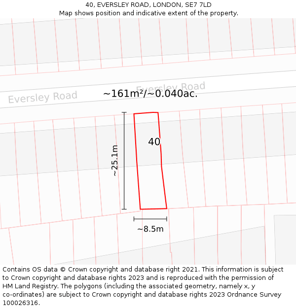 40, EVERSLEY ROAD, LONDON, SE7 7LD: Plot and title map