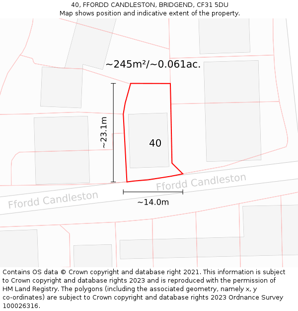 40, FFORDD CANDLESTON, BRIDGEND, CF31 5DU: Plot and title map