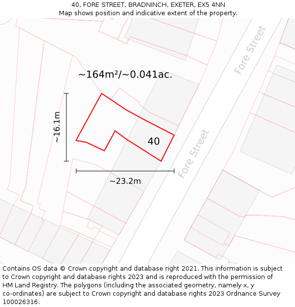 40, FORE STREET, BRADNINCH, EXETER, EX5 4NN: Plot and title map