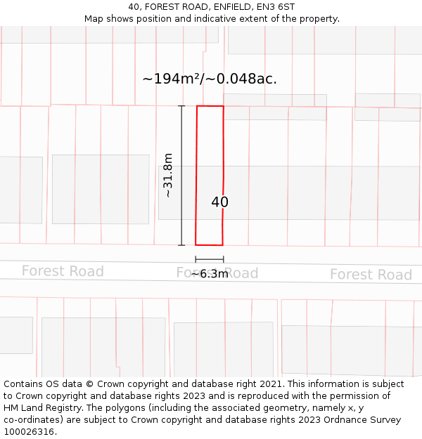 40, FOREST ROAD, ENFIELD, EN3 6ST: Plot and title map