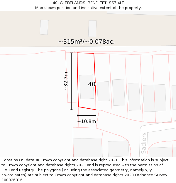 40, GLEBELANDS, BENFLEET, SS7 4LT: Plot and title map
