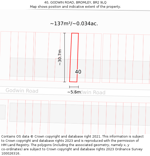 40, GODWIN ROAD, BROMLEY, BR2 9LQ: Plot and title map