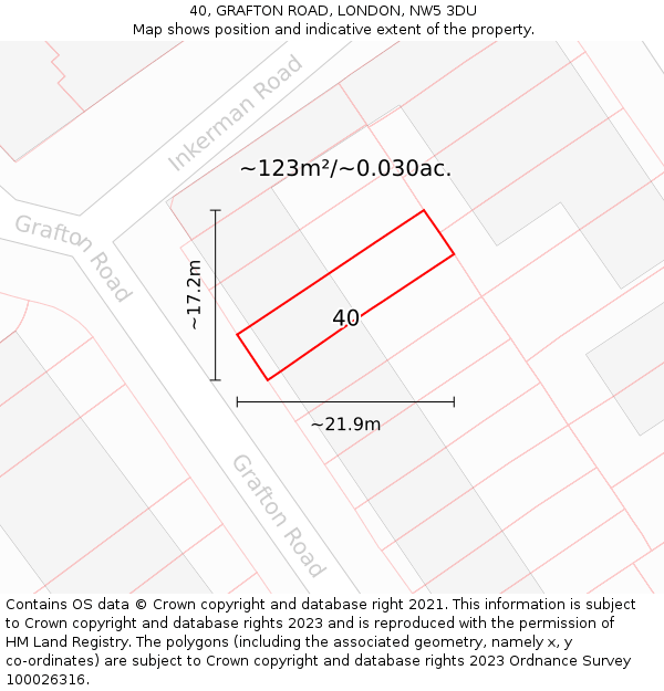 40, GRAFTON ROAD, LONDON, NW5 3DU: Plot and title map