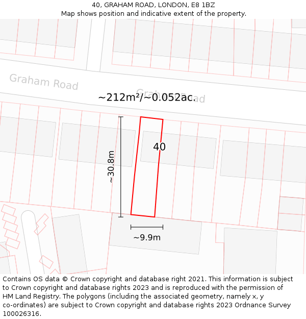 40, GRAHAM ROAD, LONDON, E8 1BZ: Plot and title map