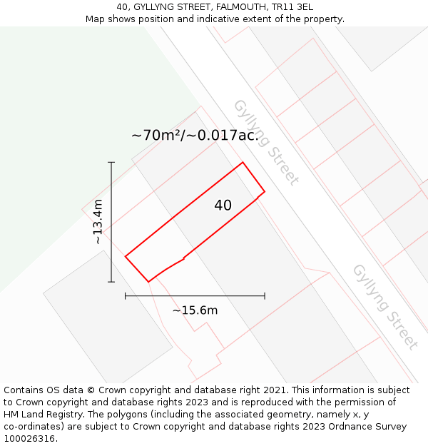 40, GYLLYNG STREET, FALMOUTH, TR11 3EL: Plot and title map