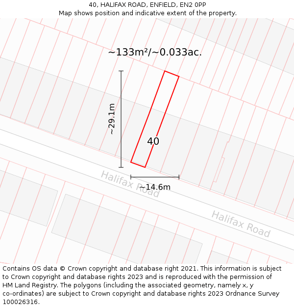 40, HALIFAX ROAD, ENFIELD, EN2 0PP: Plot and title map