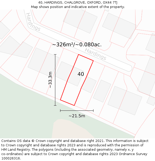 40, HARDINGS, CHALGROVE, OXFORD, OX44 7TJ: Plot and title map