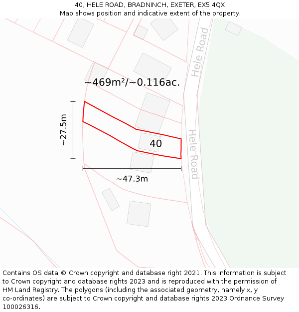 40, HELE ROAD, BRADNINCH, EXETER, EX5 4QX: Plot and title map