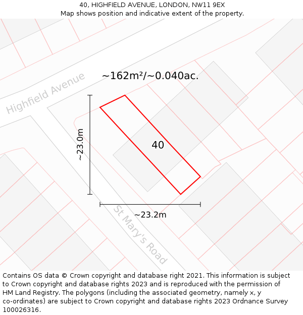40, HIGHFIELD AVENUE, LONDON, NW11 9EX: Plot and title map