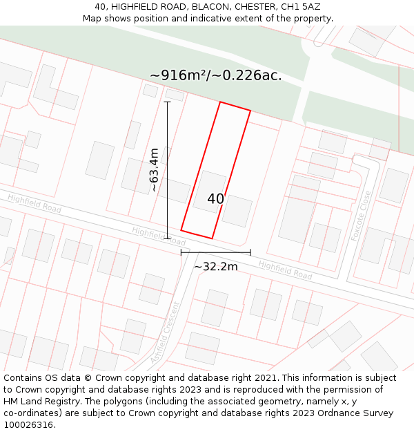 40, HIGHFIELD ROAD, BLACON, CHESTER, CH1 5AZ: Plot and title map