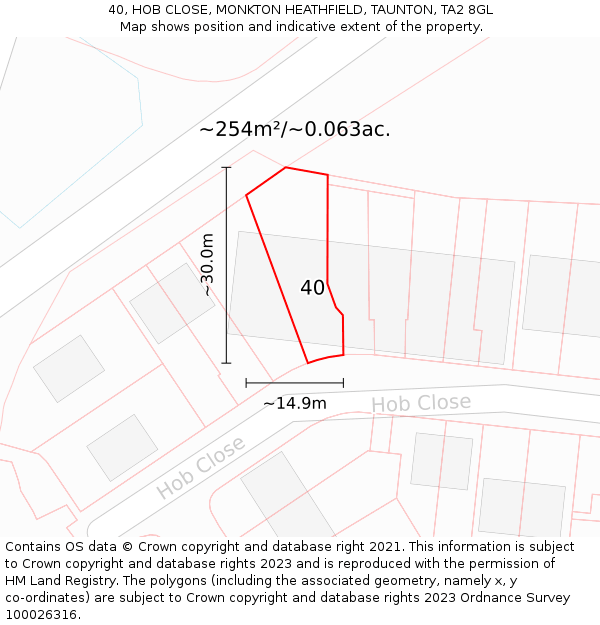 40, HOB CLOSE, MONKTON HEATHFIELD, TAUNTON, TA2 8GL: Plot and title map