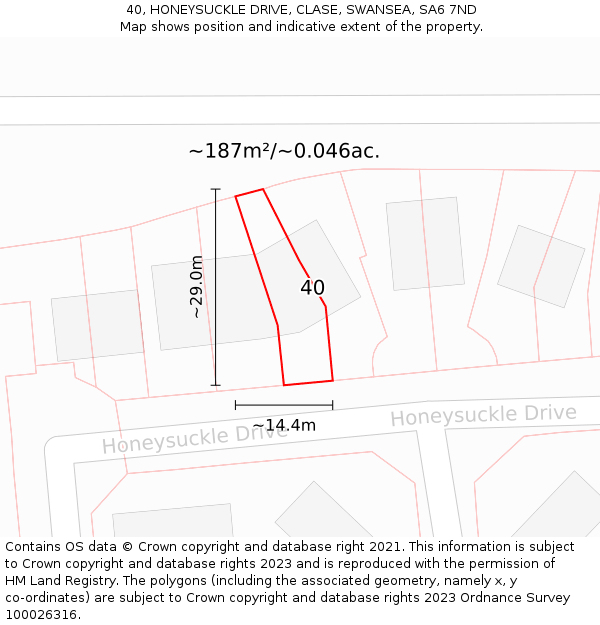 40, HONEYSUCKLE DRIVE, CLASE, SWANSEA, SA6 7ND: Plot and title map