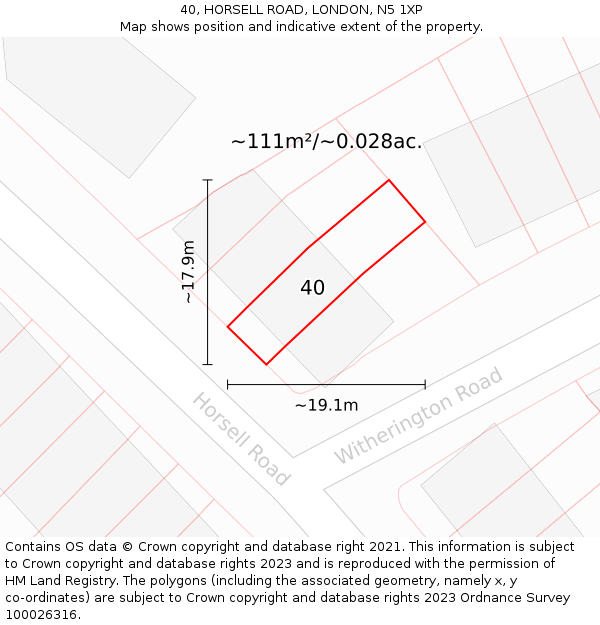 40, HORSELL ROAD, LONDON, N5 1XP: Plot and title map
