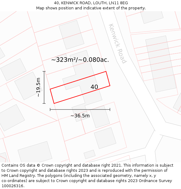 40, KENWICK ROAD, LOUTH, LN11 8EG: Plot and title map