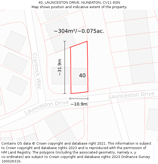 40, LAUNCESTON DRIVE, NUNEATON, CV11 6GN: Plot and title map