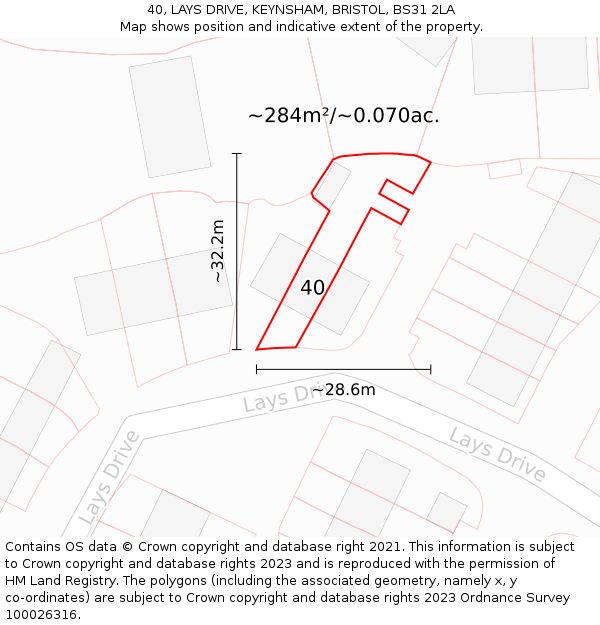 40, LAYS DRIVE, KEYNSHAM, BRISTOL, BS31 2LA: Plot and title map