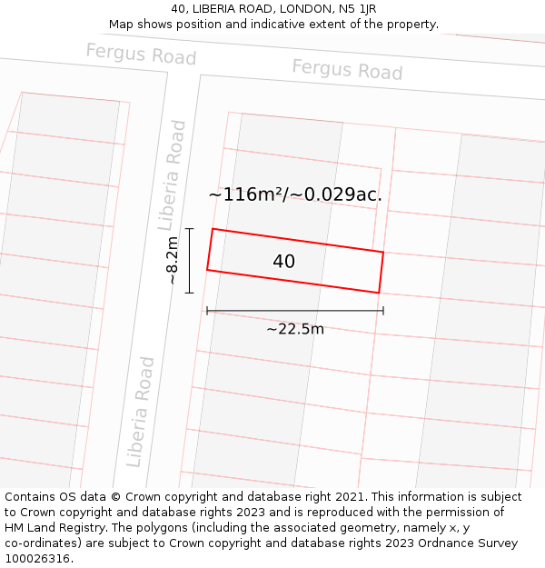 40, LIBERIA ROAD, LONDON, N5 1JR: Plot and title map