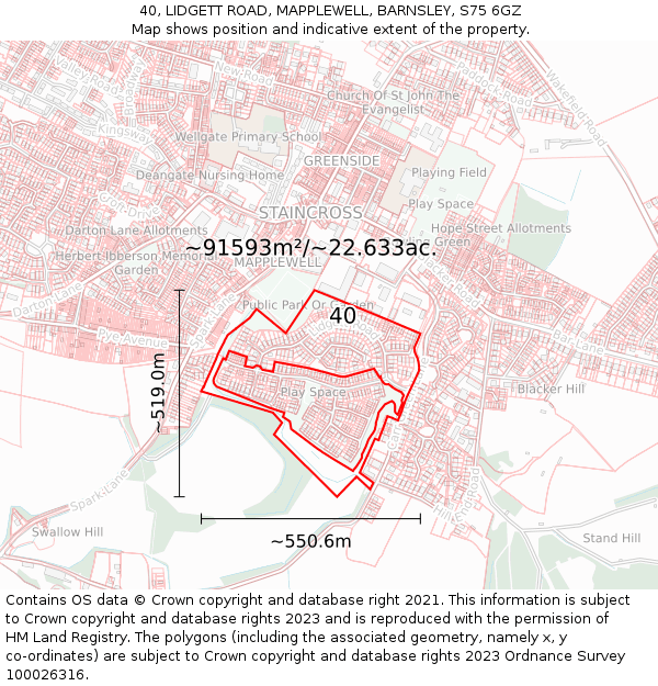 40, LIDGETT ROAD, MAPPLEWELL, BARNSLEY, S75 6GZ: Plot and title map