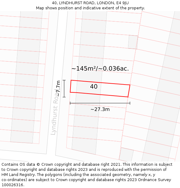 40, LYNDHURST ROAD, LONDON, E4 9JU: Plot and title map