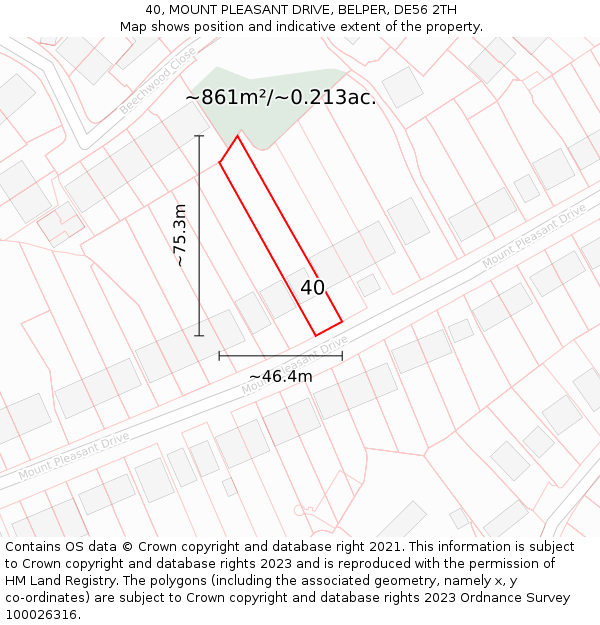 40, MOUNT PLEASANT DRIVE, BELPER, DE56 2TH: Plot and title map