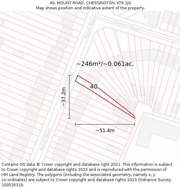 40, MOUNT ROAD, CHESSINGTON, KT9 1JG: Plot and title map
