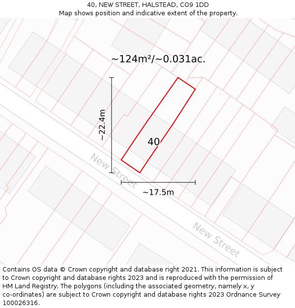 40, NEW STREET, HALSTEAD, CO9 1DD: Plot and title map