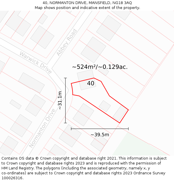40, NORMANTON DRIVE, MANSFIELD, NG18 3AQ: Plot and title map