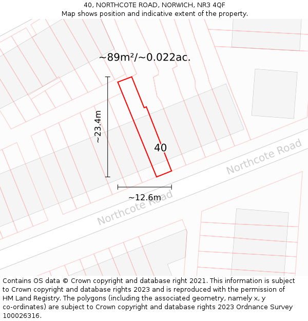 40, NORTHCOTE ROAD, NORWICH, NR3 4QF: Plot and title map