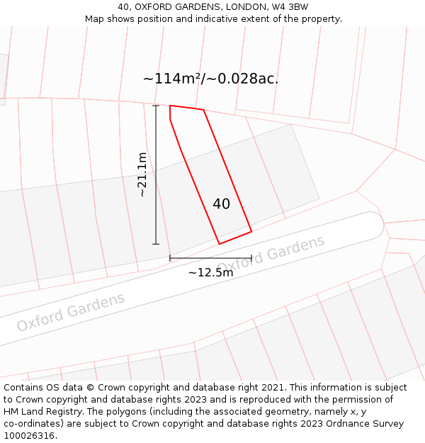 40, OXFORD GARDENS, LONDON, W4 3BW: Plot and title map