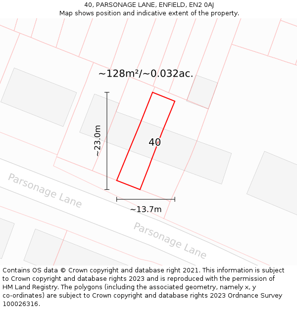 40, PARSONAGE LANE, ENFIELD, EN2 0AJ: Plot and title map