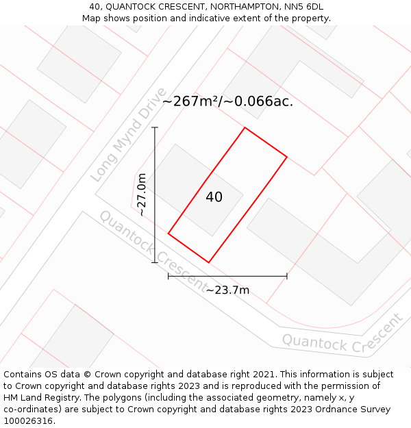 40, QUANTOCK CRESCENT, NORTHAMPTON, NN5 6DL: Plot and title map
