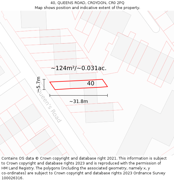 40, QUEENS ROAD, CROYDON, CR0 2PQ: Plot and title map