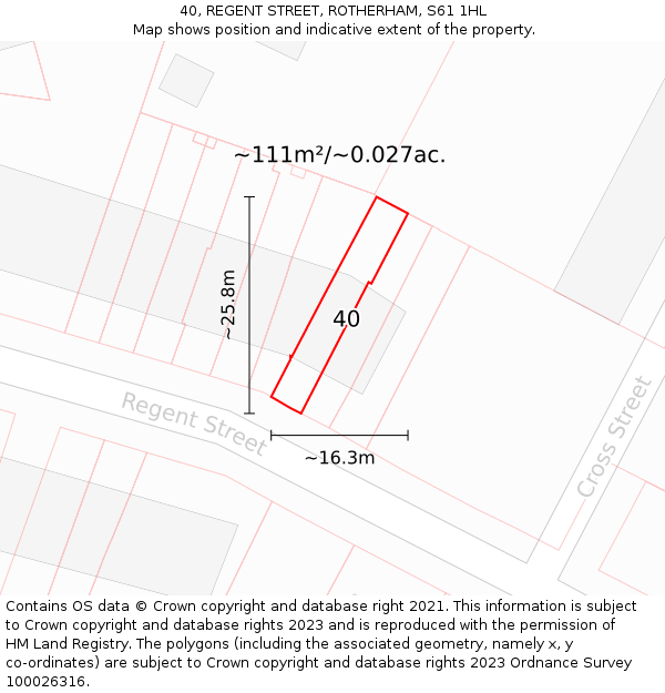 40, REGENT STREET, ROTHERHAM, S61 1HL: Plot and title map