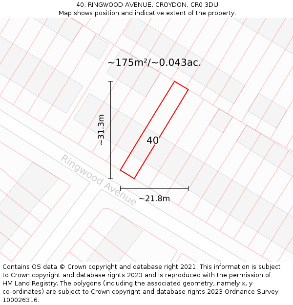 40, RINGWOOD AVENUE, CROYDON, CR0 3DU: Plot and title map