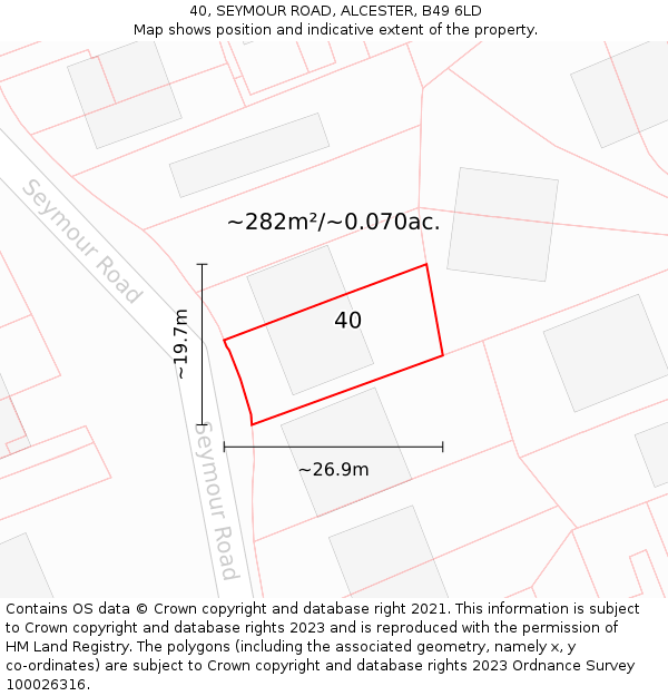 40, SEYMOUR ROAD, ALCESTER, B49 6LD: Plot and title map