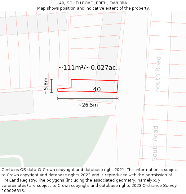 40, SOUTH ROAD, ERITH, DA8 3RA: Plot and title map