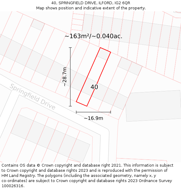 40, SPRINGFIELD DRIVE, ILFORD, IG2 6QR: Plot and title map