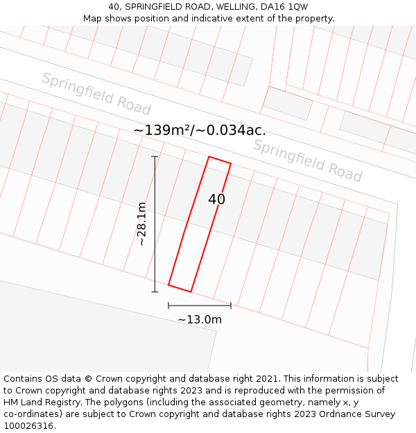 40, SPRINGFIELD ROAD, WELLING, DA16 1QW: Plot and title map