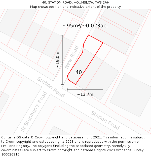 40, STATION ROAD, HOUNSLOW, TW3 2AH: Plot and title map