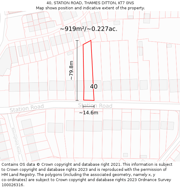 40, STATION ROAD, THAMES DITTON, KT7 0NS: Plot and title map